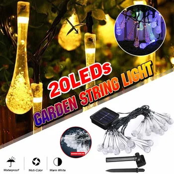 

20LEDs Solar Powered LED Light String Waterdrop LED Strings Fairy Lights For Garden Patio Lawn Wedding Halloween Party Christmas