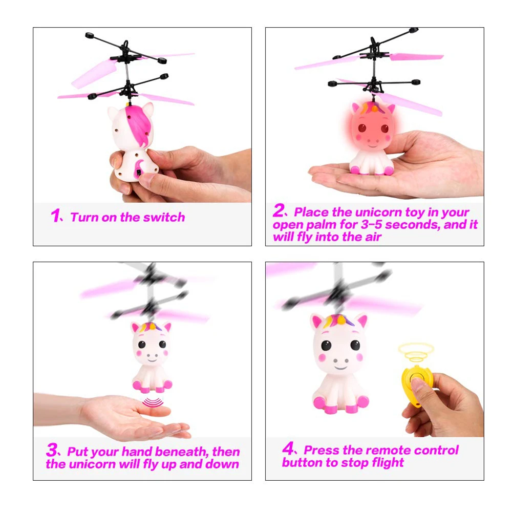 Flying Unicorn Toy With LED Light Hand Controlled Unicorn Helicopter Toy LED Light Infrared Induction Drone For Kids Flying Toy control helicopter