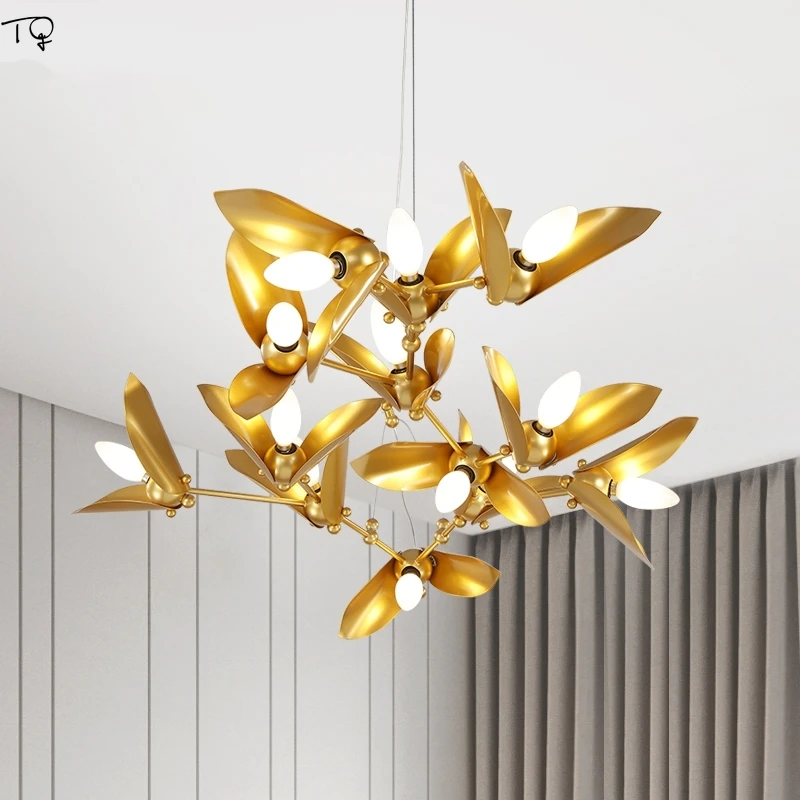 

Postmodern American Luxury Lustre Gold Leaf Led Chandelier Living Room Villa Dining Room Loft Decor Home Hanging Lamp Fixtures