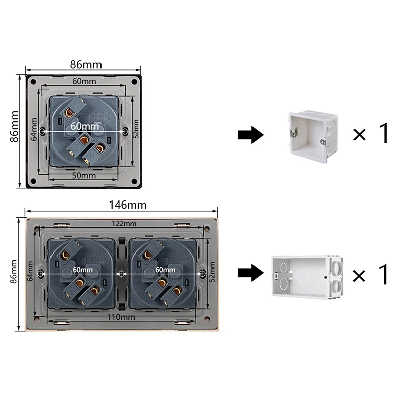 Atlectric EU/DE/RU стандартная вилка заземление розетка из нержавеющей стали Панель розетка 146 мм* 86 мм двойная вилка для электрической розетки