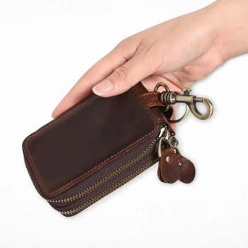 

Fashion British Style Colorful Stripes Key Wallet Genuine Leather Key Wallet For Car Square Zipper Key Case Wallet