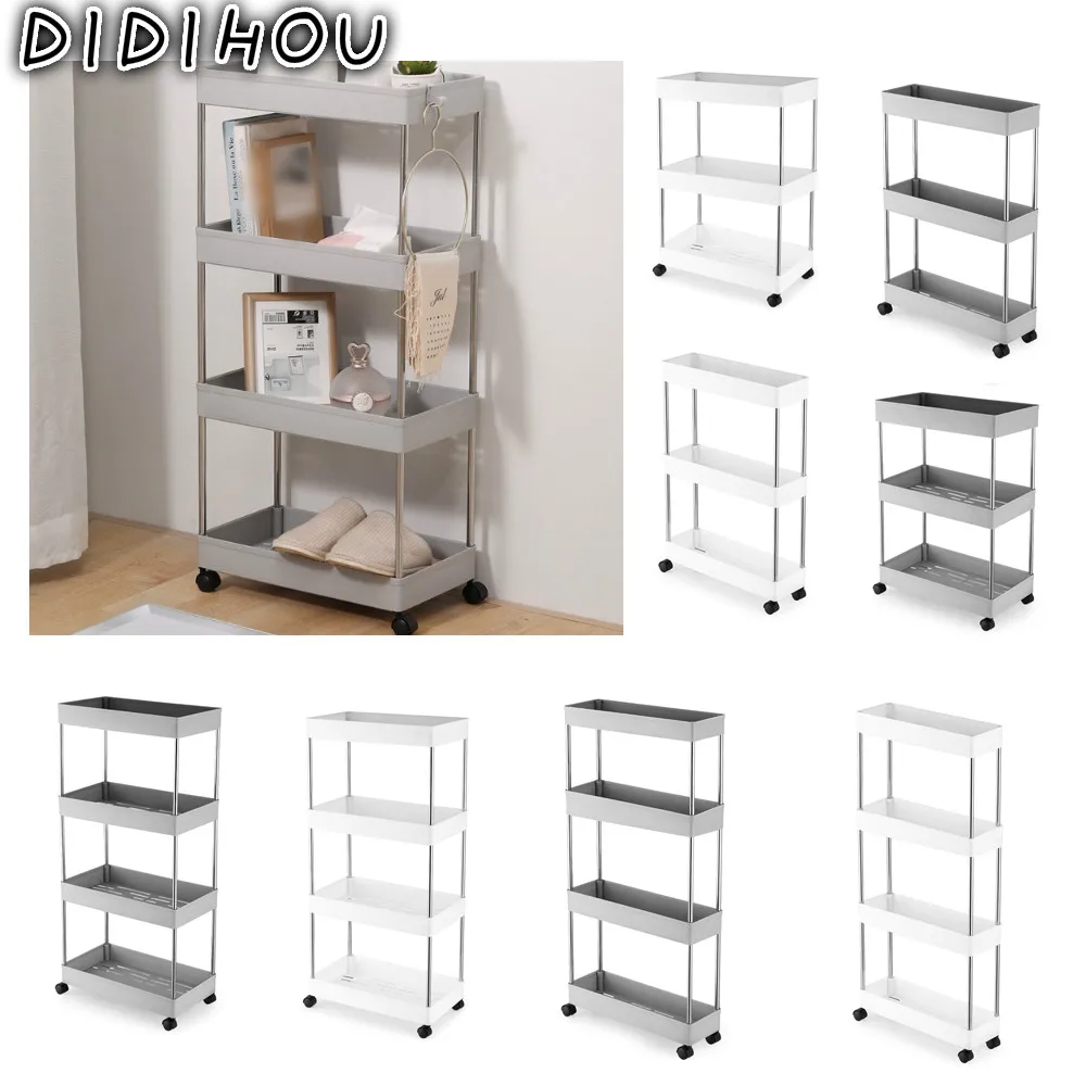 

2/3/4 Tier Slim Storage Cart Mobile Shelving Unit Organizer Slide Out Storage Rolling Utility Cart Rack for Kitchen Bathroom