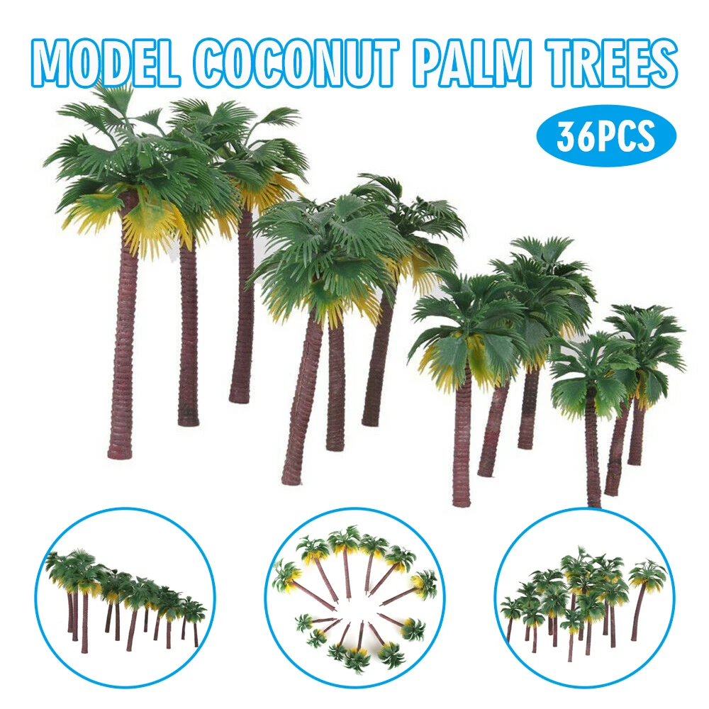 

36 Pcs Model Coconut Palm Trees Miniature False Rain Forest Beach Craft Artificial Plants Micro Landscape Home Decoration