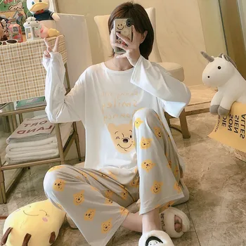 

XIZOU Pajamas Ladies Summer Short-sleeved Cotton Thin Two-piece Suit Cute Home Service Women Pajamas Set Plus Size Short Sleeve