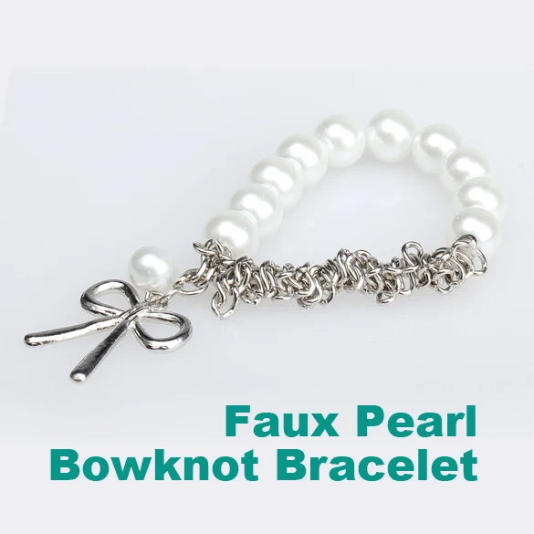 

Chain Cute Bowknot White Faux Pearl Braclet