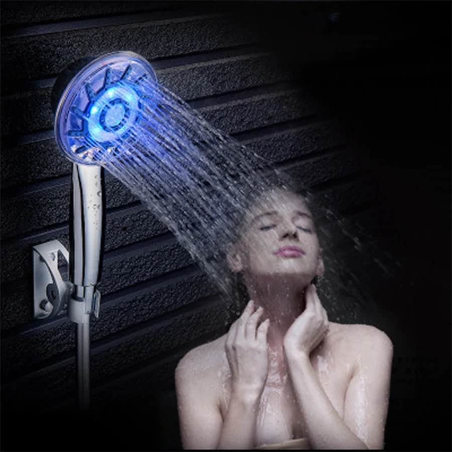 

New LED Light Pure Bath Rainfall Shower Head Temperature Control Water Saving Sprayer Overhead Hand Hold High Pressure Sprinkler