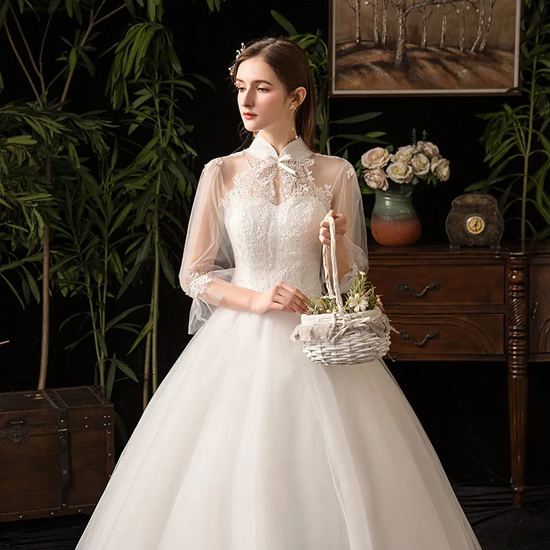 

2019 Rushed Dresses 2020 New Collar Sleeve Cultivate Morality Show Thin Yarn Bride Studio Neat, Summer And Fall Of Big Yards