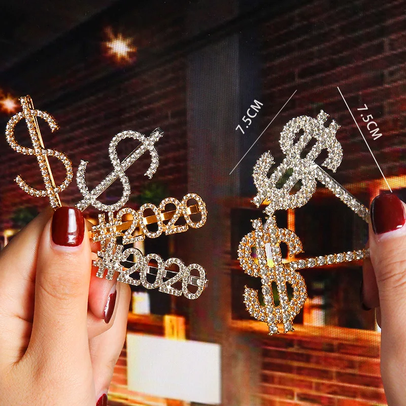 

AWAYTR 1 Set Rhinestone Letter Hairclip for Women Fashion Hairpin Golden Sliver Girls Hair Clip Ladies Barettes Hair Accessories