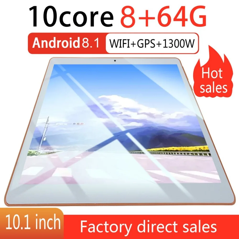 KT107 пластиковый планшет 10,1 дюймов HD большой экран Android 8,10 версия модный портативный планшет 8G+ 64G белый планшет