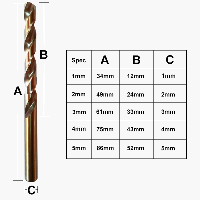 5Pcs High Hardness Cobalt Twist Drill Bits HSS Co Steel Straight Shank 1-5mm Twist Drill Bit Power Tools Accessory (2)