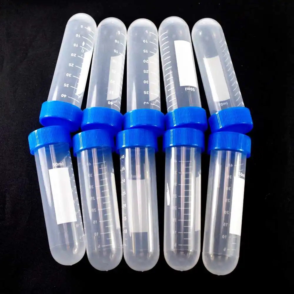 

A Pack of 50pcs Scale line 50ml Laboratory Plastic Centrifuge tube Round bottom Vial Snap Cap EP Tube PCR Tube Sample Specimen