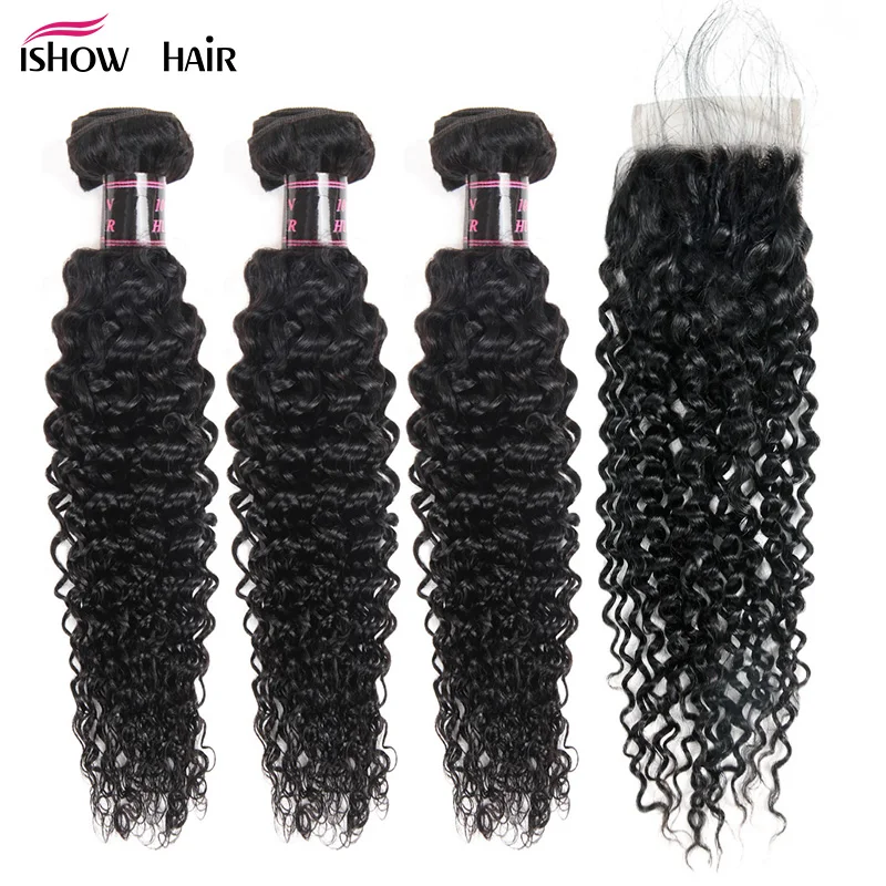 Ishow Malaysian Kinky Curly Hair 3 Bundles With Closure Baby Hair