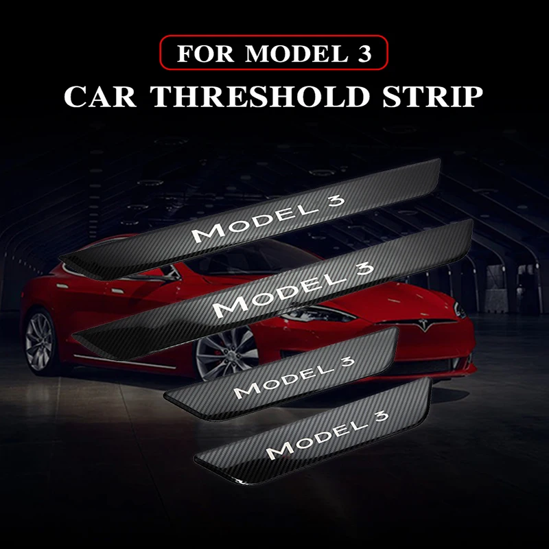 2023 Tesla Door Sill Guard For Tesla Model 3 Y 2022 2021 ABS Carbon Fiber  Pattern Threshold Strip Sticker Interior Accessories - AliExpress