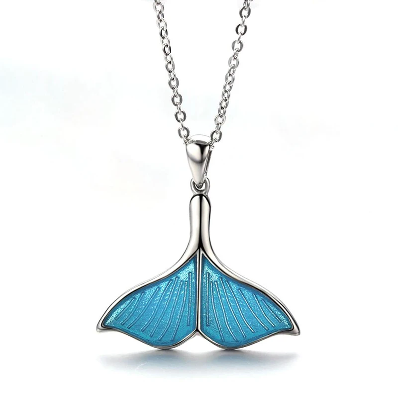 New-Retro-Women-Whale-Necklace-Blue-Fishtail-Nautical-Chokers-Charm-Mermaid-Tail-Pendant-Necklace-Sliver-Jewelry