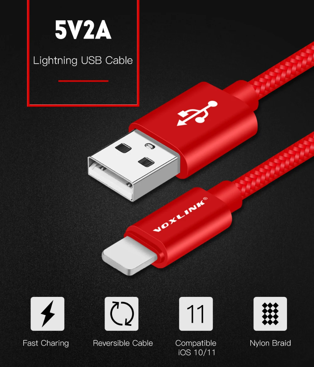 VOXLINK кабель USB 5V 2A 8PIN USB кабель для передачи данных для iPhone X, 8, 8 plus, 7, 6, 6s 6plus SE 5S iPad mini 2/3/4/iPad 5 Air iPad кабель для мобильного телефона