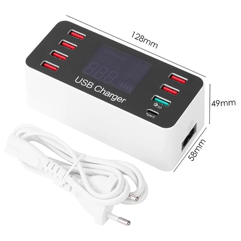 QC3.0 8 портов USB зарядное устройство 5 В 9A 45 Вт с напряжением тока ЖК-дисплей настольное зарядное устройство станция розетка ЕС вилка