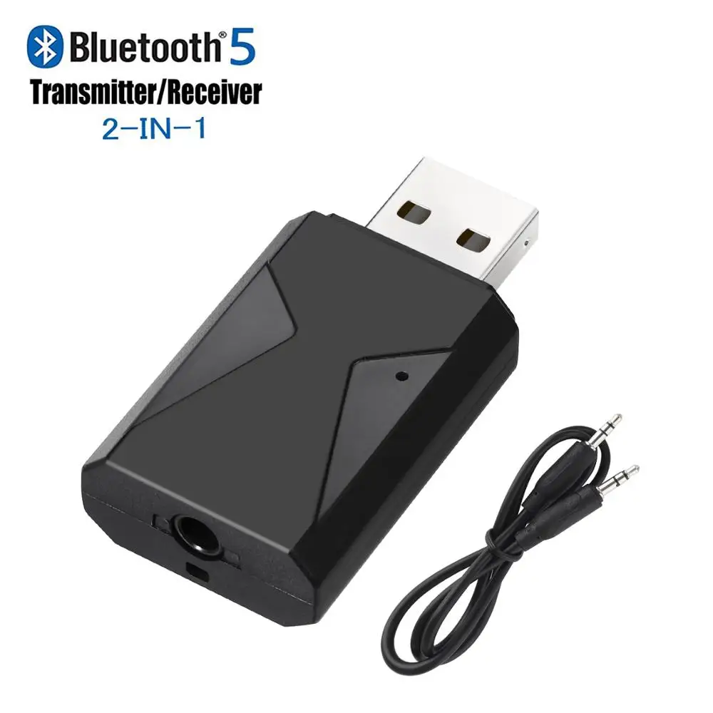 

USB Bluetooth 5.0 Transmitter Receiver 2-in-1, Bluetooth V5+EDR Wireless Audio Adapter With Built-in MIC, 3.5mm AUX