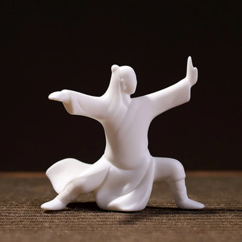 Pure White Ceramic Tai Chi Figurines, Chinese Kung Fu Tea Pet, Porcelain Teaware Ornaments, Crafts Gift, Decoration