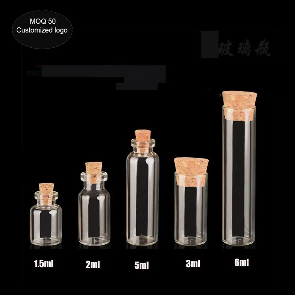 

1.5ml 2ml 3ml 5ml 6ml diameter 16mm 50pcs/lot test tube Glass Bottles small bottles with corks glass vials Mason Jar Message