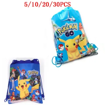 

5/10/20/30PCS Decorate Birthday Party Mochila Baby Shower Boys Favors Pokemon Backpack Pikachu Theme Blue Drawstring Gifts Bags