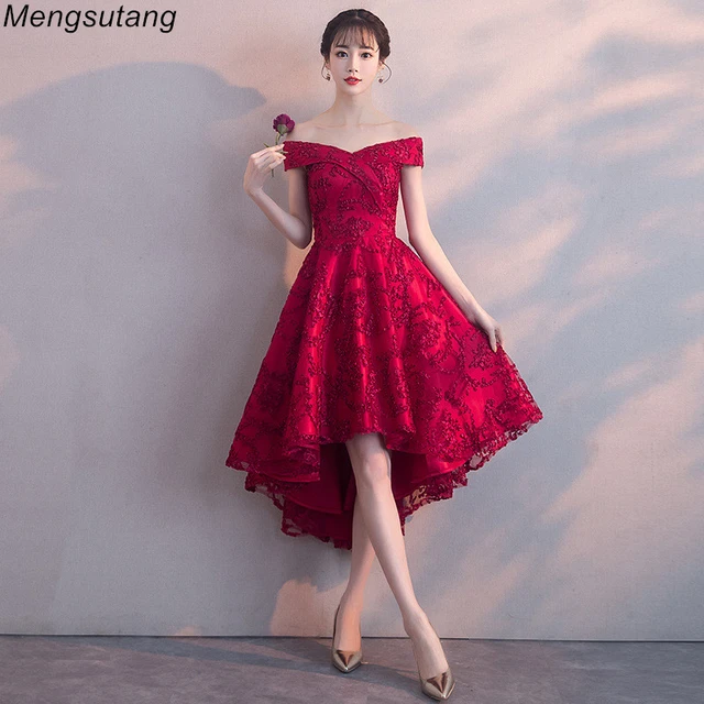 Elegant Simple Half Sleeves Short Front Long Back Prom Dress – Bohogown