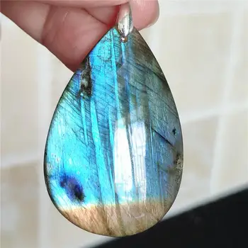

Genuine Natural Labradorite Strong Blue Light Women Men Pendant 46x30x10mm Water Drop Necklace Jewelry Fashion stone AAAAA
