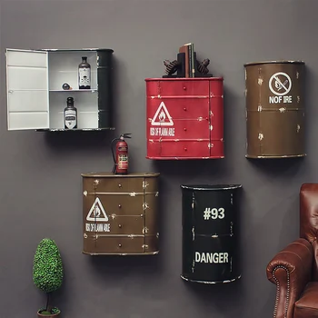 

Vintage industrial iron wine rack drum wind loft bar Home Furnishing wall mural wall decoration wall decoration wall storage