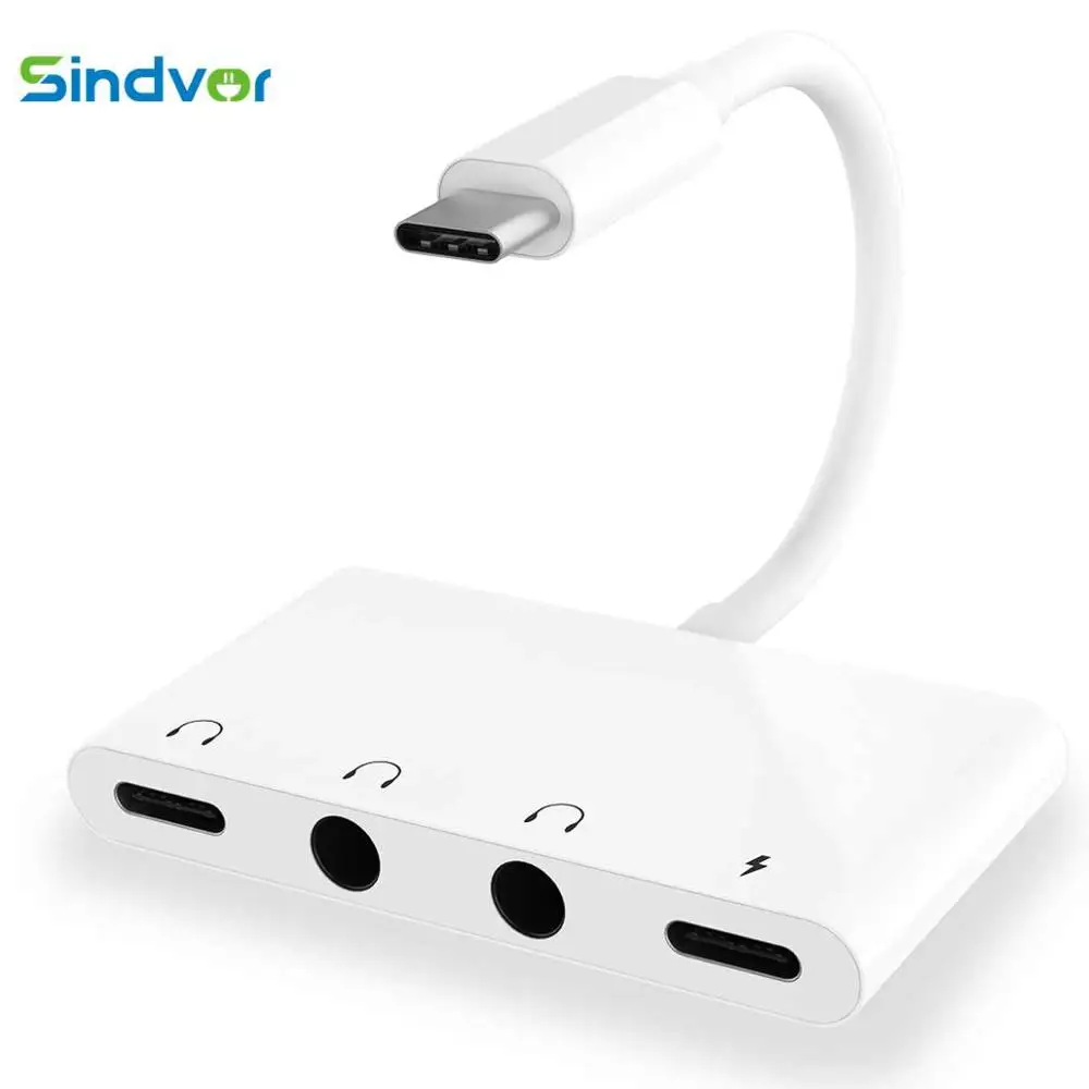 USB C to Dual 3.5mm Digital Audio Jack Adapter 4 in 1 Headphone Audio Adapter for Google Pixel2 USB-C Charging Splitter