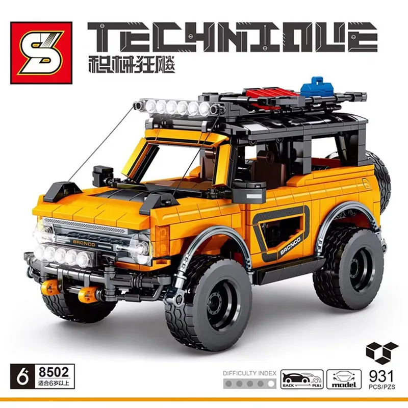 Желтый Ford Bronco SUV SY8502 тяговый внедорожник Детская Сборная модель для мальчиков