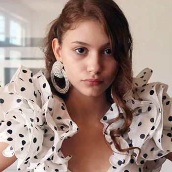 

Women Fashion Shiny Rhinestone Big Circle Dangle Earrings Jewelry Maxi Evening Dress Statement Earrings Accessories Hot Sale