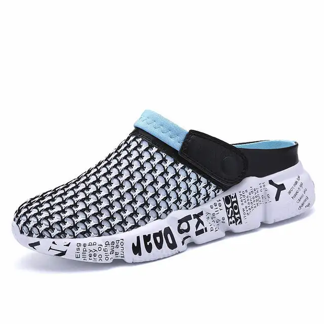 Comfort Men Shoes Casual Big Size Men's Home Slippers Fashion Mesh Soft Summer Sandals Crock Fishing Quick-drying Man Slipper B1 Black blue 1729
