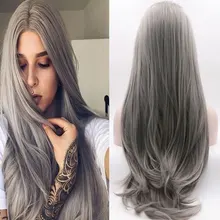Бомба серые прямые синтетические волосы 13*3 Синтетические волосы на кружеве парики Термостойкое волокно природные пробор для Для женщин парики