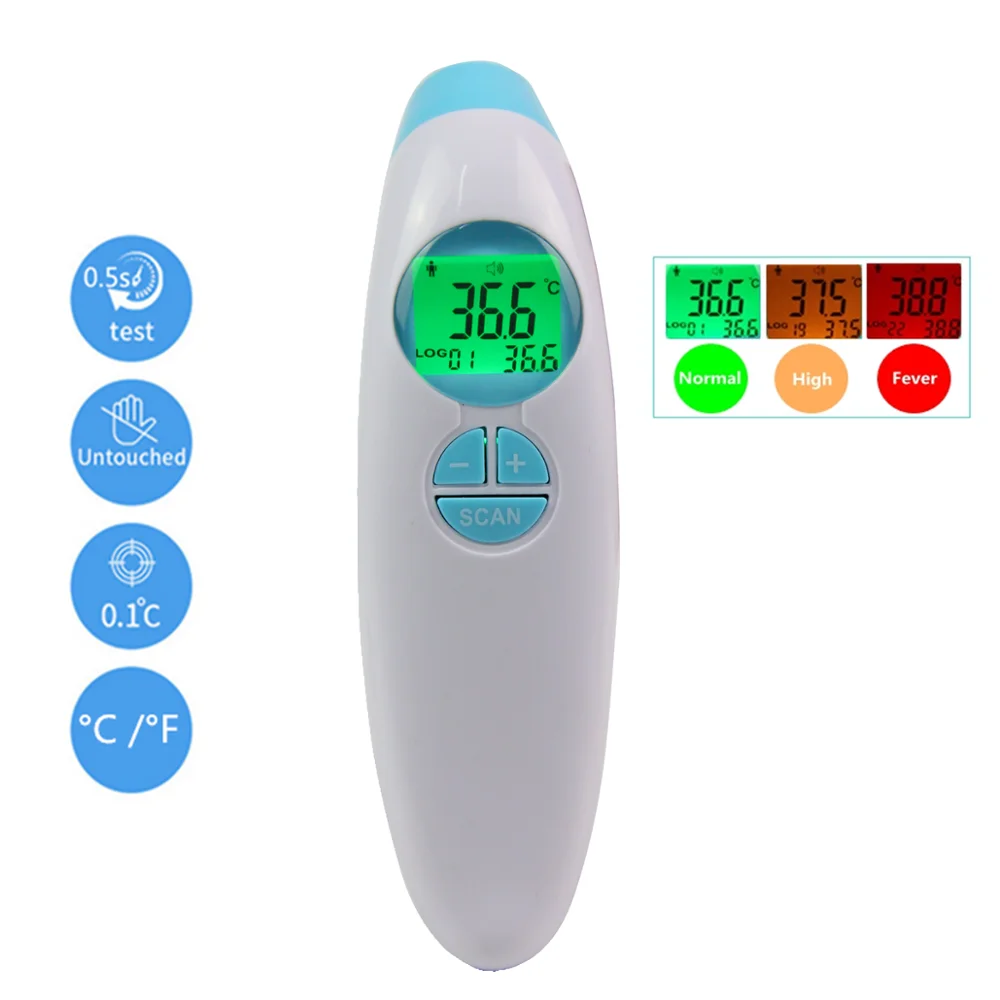 

Non-contact Body Forehead Infrared Thermometer Object Digital Thermograph 3 Colors Backlight Fever High Temperature Reminder