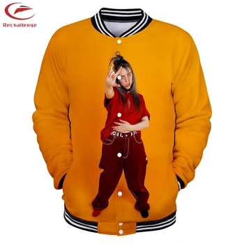 

Billie Eilish Jackets 2019 Winter Fleece 3D Print Casual Baseball Coats Billie Eilish Men's Fashion Baseball Jacket Trend