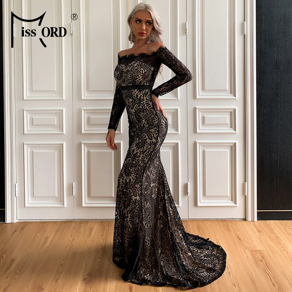 Missord 2019 женское сексуальное кружевное платье с открытыми плечами Макси