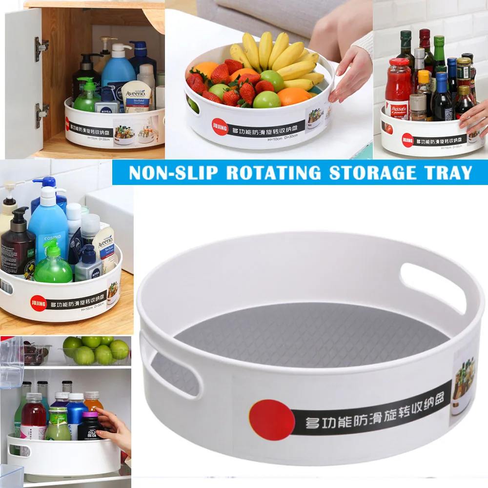 

360 Rotating Tray Kitchen Storage Containers for Spice Jar Food Snack Tray Bathroom Tray Non Slip Snack Dried Storage Plate