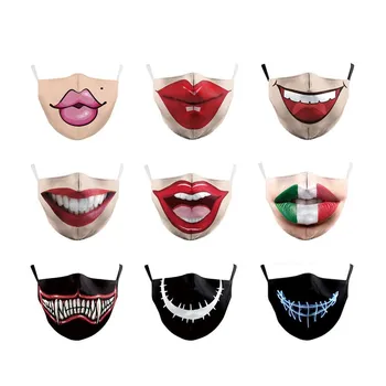 

3D FASHION Funny Big Mouth Pattem Print Grimace Ghost Skull Face Mask Adults Reusable Protective PM 2.5 Dustproof Mouth Cover