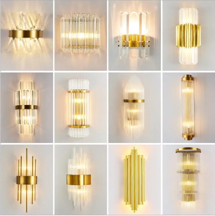 

Wall lamp Nordic post-modern light luxury crystal living room bedroom lamp modern minimalist hotel room aisle stainless steel
