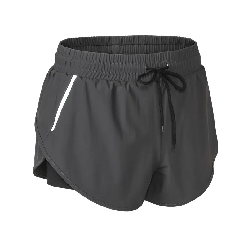 2 в 1, женские шорты для йоги, высококачественные осенние дышащие шорты, одноцветные, для занятий фитнесом, эластичный светоотражающий полоска для ночного бега, Новинка - Цвет: Dark gray