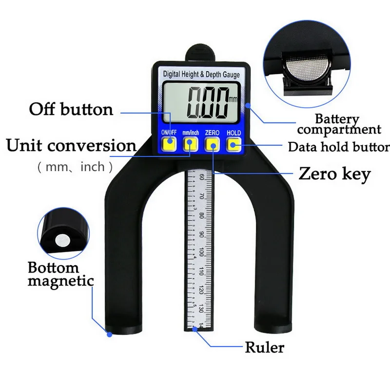 DIDIHOU, цифровой измеритель глубины, lcd датчик высоты, Штангенциркули с магнитными ножками для фрезерных столов, деревообрабатывающие измерительные инструменты