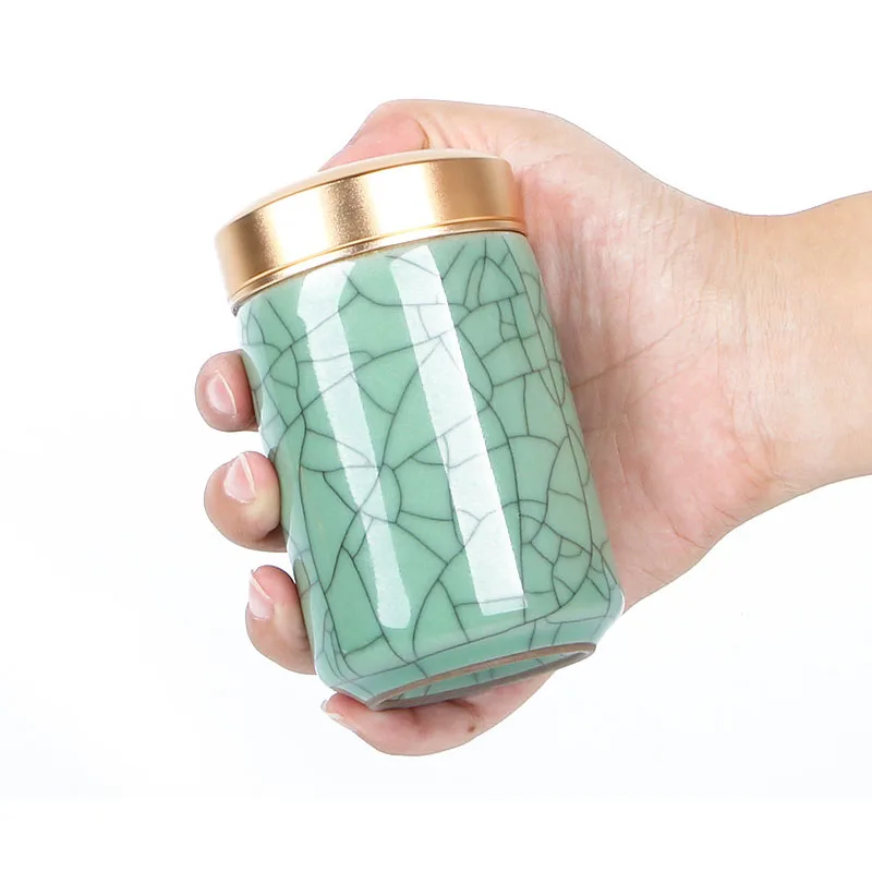 Mini-oppbevaringskrukker i keramikk med celadon-metalllokk, forseglet sylindrisk beholder for oppbevaring av te, korn, tørrvarer, godteri osv._voghion.com