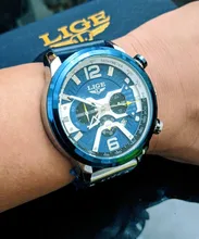 LIGE-Reloj analógico de cuero para Hombre, accesorio de pulsera resistente al agua con cronógrafo, marca de lujo deportivo de complemento masculino con diseño moderno, disponible en color azul, 2021