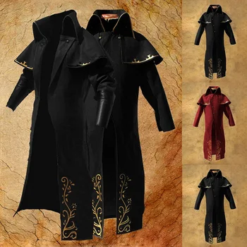 

Men Retro Costume Cosplay Costume Long Windbreaker Print Jacket Lapel Clothing