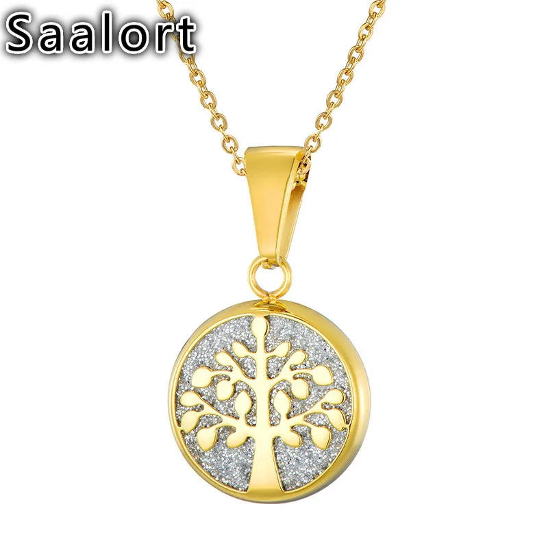 

Tree of Life Pattern Stainless Steel Round Pendant Chain Creative Male Accessory Necklace Gift for Men and Boys
