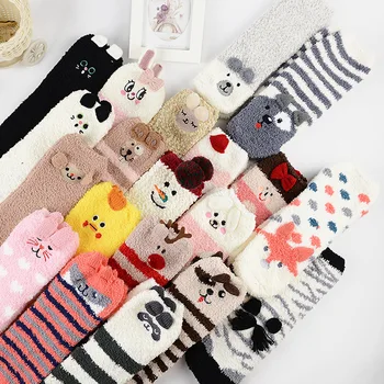 

Design Deer Christmas socks Gift 3D Fluffy Coral Velvet Thick Warm Winter Sock For Women Child new Year gift Sox Cute Animal