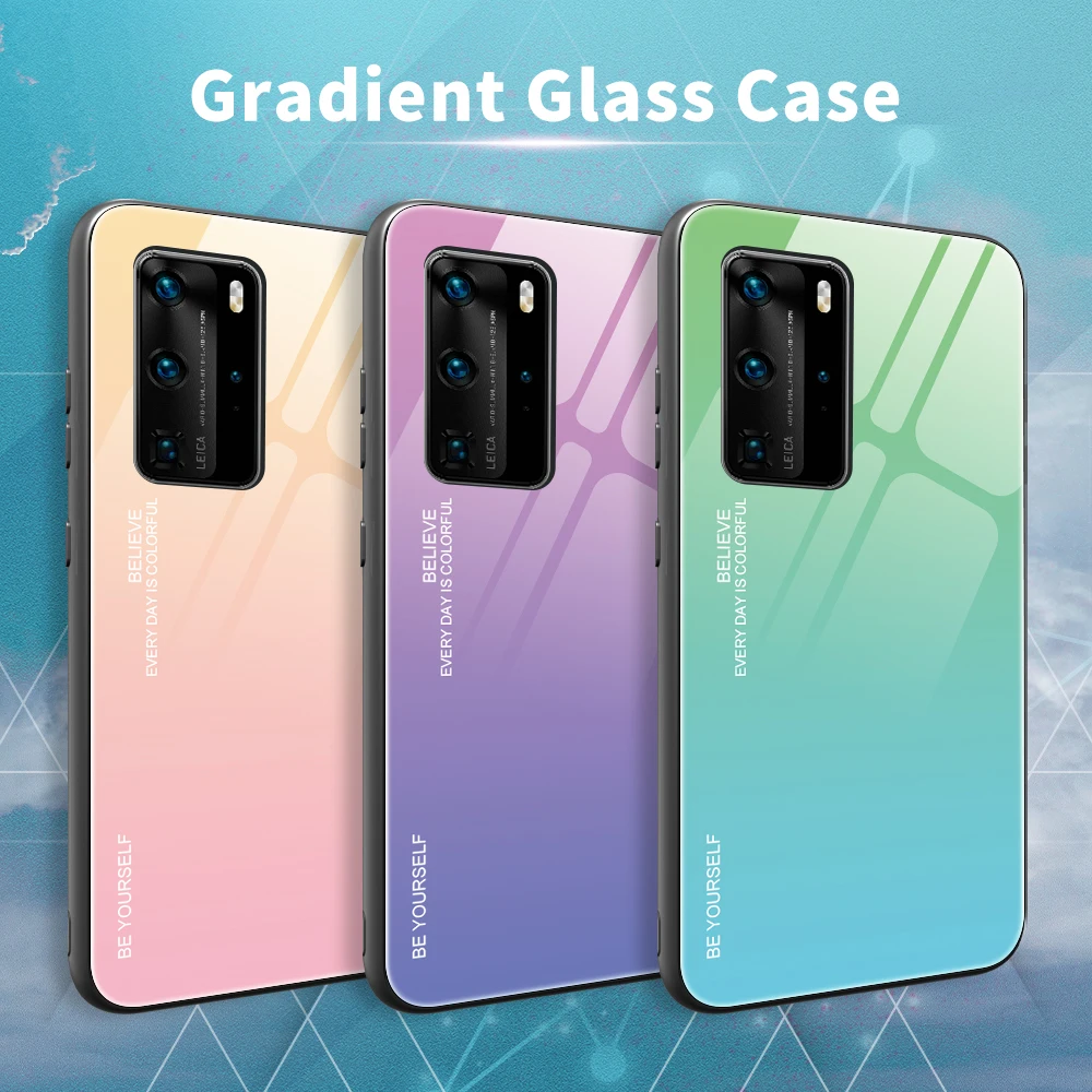 Градиентное закаленное стекло для Huawei P40 Lite P30 Pro мягкий боковой жесткий чехол