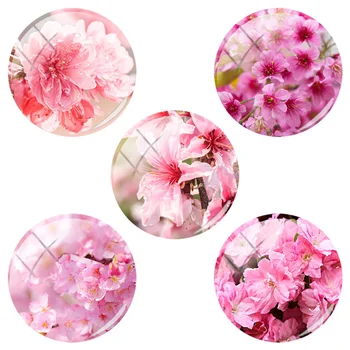 

TAFREE Beautiful pink peach flower 12/15/16/18/20/25/30/35/40 mm Glass Cabochon Dome Base Cover Pendants For DIY KeyChain TH81