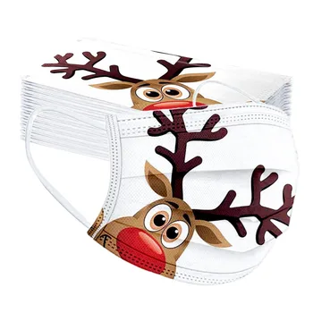 

50pc Christmas Face Mask Cute Reindeer Pattern Mouth Masks Masque Universal Disposable 3 Layer Ply Protective Masks Mascarilla