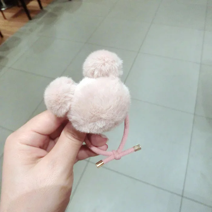 Pink Детские плюшевые повязки для волос с Микки Маусом для девочек, помпоны из искусственного меха, резинки для волос, резинка для волос, держатель для конского хвоста, аксессуары, HT111 - Цвет: Pink