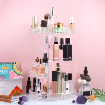 

Cosmetics Display Shelf Rhinestone Texture Acrylic Cosmetics Storage Box Rotative Cosmetics Storage Shelf (English Packaging, wi